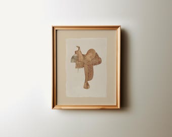 Western Saddle Wall Art Printable, Vintage Horse Saddle Sketch, Rustic Cowboy Decor, Equestrian Digital Download