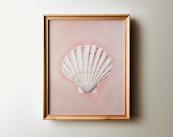 Pink Scallop Shell Wall Art Printable, Coastal Seashell Print, Blush Beach House Decor, Digital Download