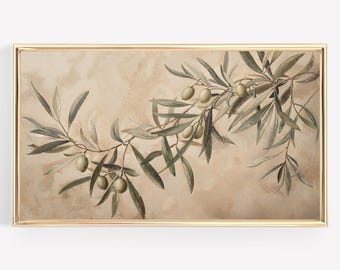 Olive Branch Frame TV Art: Neutral Mediterranean Botanical (Digital Download
