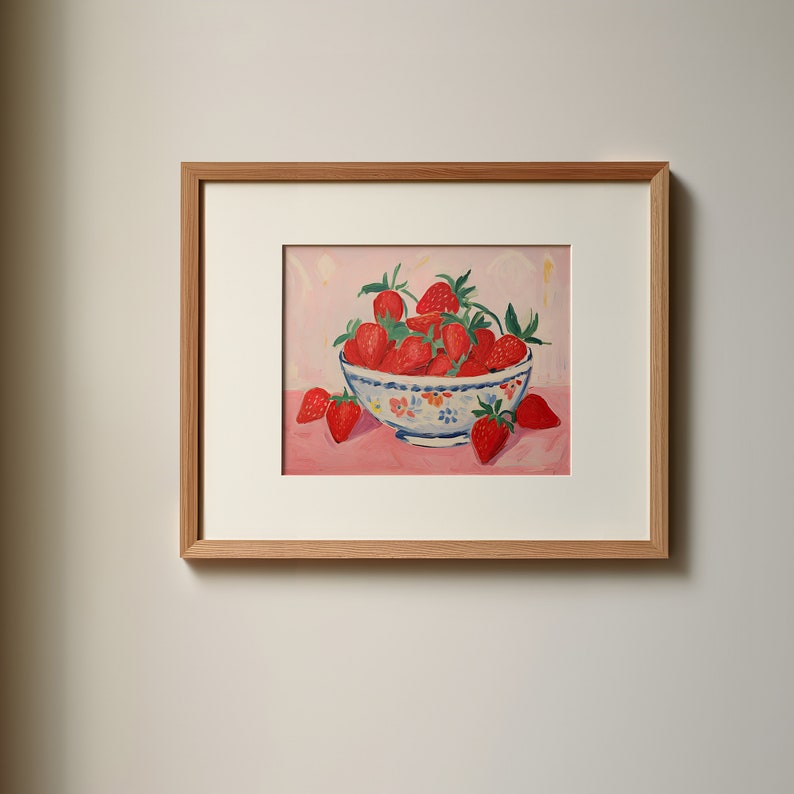 strawberry wall art print, strawberries bowl printable art image 2