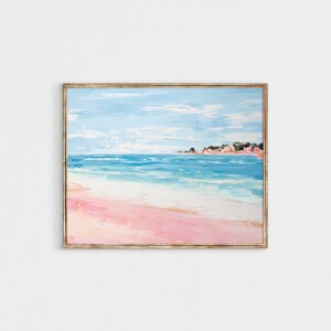 pink and blue beach Painting, abstract coastal girly pink apartment wall art, beachy wall art dorm room poster, Printable digital download