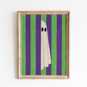 ghost print, purple green Retro Halloween wall art, summerween decor, striped Printable Art sheet ghost Spooky artwork, Digital download