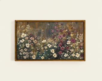 Moody Wildflowers lijst tv-kunst, botanisch donker Cottagecore bloemen digitale download artwork
