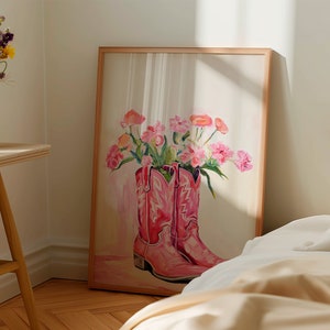 pink cowgirl boots nursery wall art, printable art