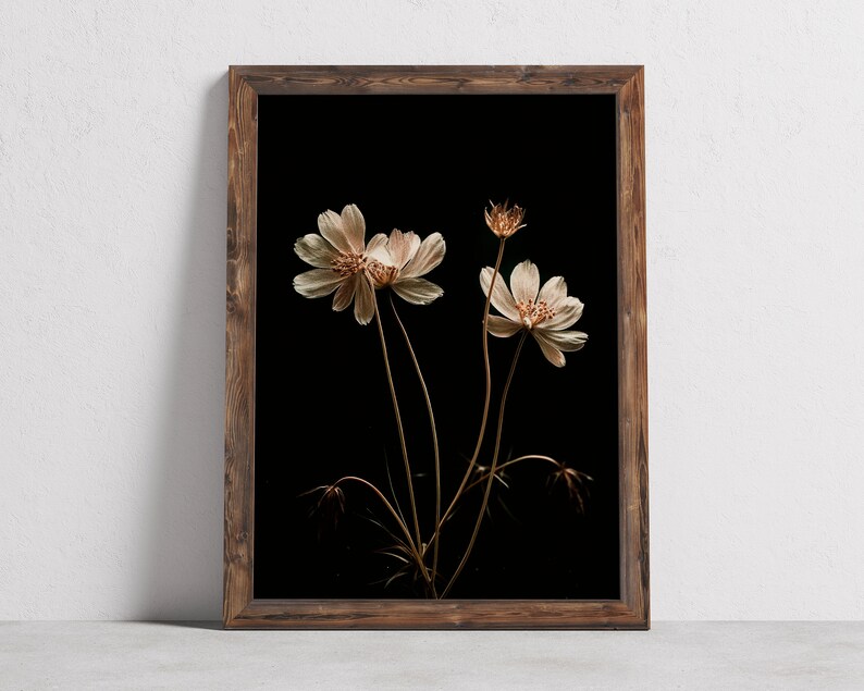 Dark Botanical Print, spring Moody floral wall art, summerwildflowers digital download image 5