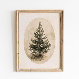 Printable vintage christmas Tree print, moody rustic wall art, winter neutral colors victorian downloadable