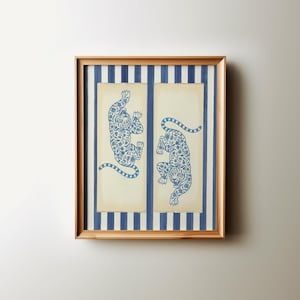 Tiger Striped Wall Art, blau blauer Druck, Dschungel Kinderzimmer Dekor, blauer Druck, Küstenwohnheim druckbare Kunst