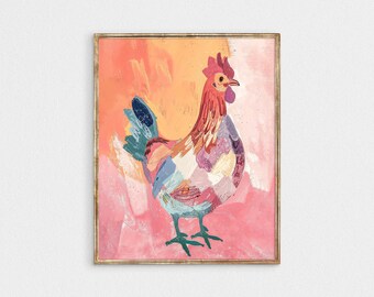 colourful Chicken print, hen kitchen wall art,  dopamine decor printable art