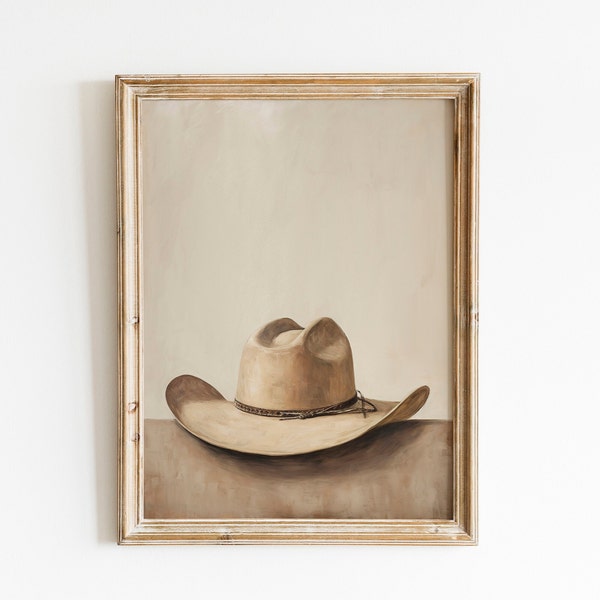Western wall art Printable, Cowboy hat Print, minimalist warm neutral Country Rodeo Poster, Modern southwestern cowgirl art digital download