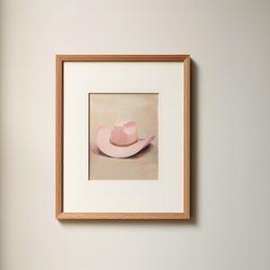 Pink Cowgirl Hat printable poster, pastel coastal cowgirl print, Country Western Aesthetic wall art, trendy dorm room preppy wall decor