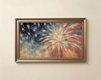 4th of July Fireworks Frame TV Art, Patriotic Samsung Frame TV Download, Red White Blue Abstract Fireworks, Independence Day TV Art