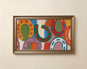 Colorful Horseshoe Frame TV Art, Western Samsung Frame TV Download, Lucky Horseshoe Painting, Bright Cowboy TV Art