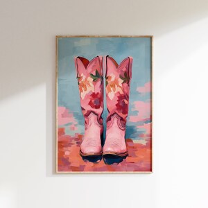 Cowgirl Boots Print, Coastal Pink Painting Poster, Western Nursery ...