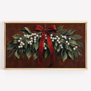 Frame Tv Art classy mistletoe bow Christmas,  pearls holiday screensaver