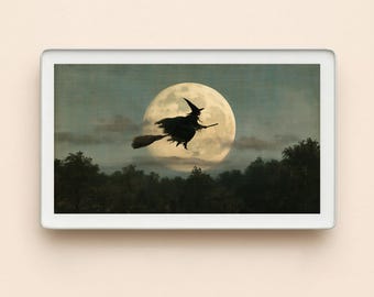 wygaszacz ekranu z kalendarzem w kształcie świetlika, czarownica z Halloween