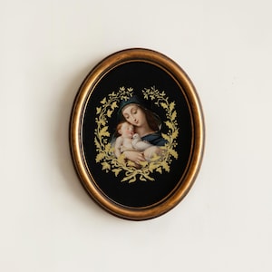 Virgin Mary and Jesus Print: Gold Christmas Decor