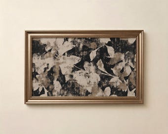 Black Botanical Frame TV Art, Neutral Abstract Floral Samsung Frame TV Download, Moody Flower TV Art, Modern Organic Decor