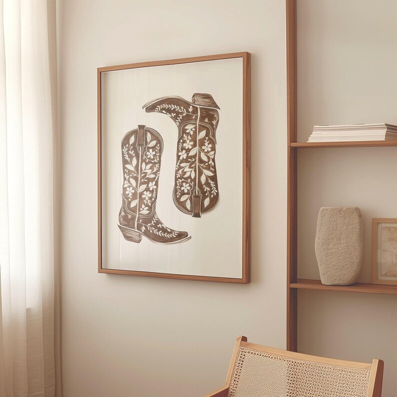 Cowboy Boots Wall Art Printable, Vintage Floral Western Boots Print ...