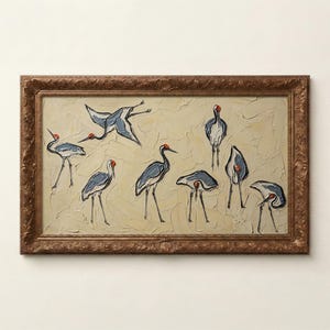 Cornice TV Arte Gru astratte Pittura, testurizzata Neutro Moderno Uccello costiero Salvaschermo