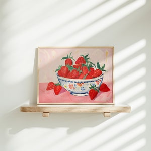 strawberry wall art print, strawberries bowl printable art image 1