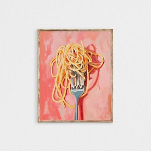 pasta Print, girly pink aesthetic Kitchen wall art, spaghetti lover poster, apartment Trendy printable art