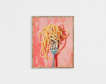 pasta Print, girly pink aesthetic Kitchen wall art, spaghetti lover poster, apartment Trendy printable art