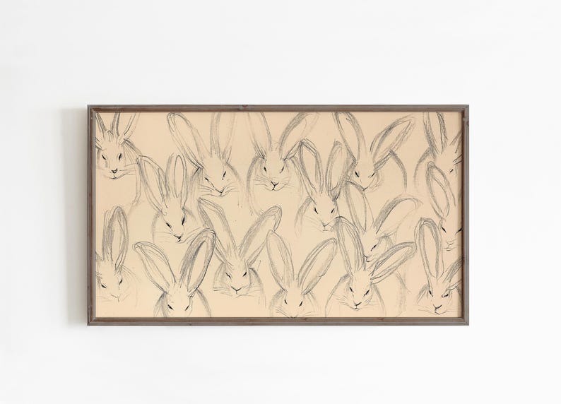 Frame TV Art Abstract Easter Bunnies Sketch, Minimalist Spring Rabbits ...