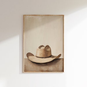 Western wall art Printable, Cowboy hat Print, minimalist warm neutral Country Rodeo Poster, Modern southwestern cowgirl art digital download