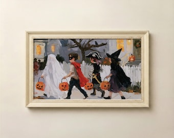 Sztuka telewizyjna w ramce na Halloween, dziecięca sztuczka lub psikus