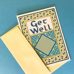 Irish greeting card, Get Well, intricately rendered with Celtic knots, original design