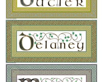 Irish Surname Art Print, Celtic Knot Design