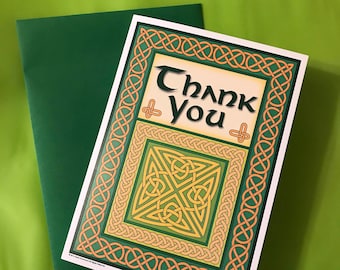 Irish greeting card, Thank You, blank inside, intricately rendered with celtic knots, original design