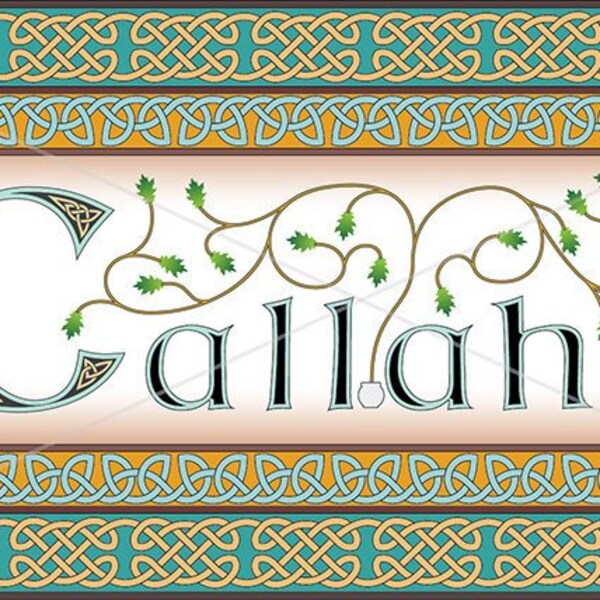 Art print of Irish surname Callahan, wall decor features intricately rendered Celtic knots, original design