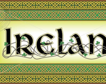 Ireland art print - intricately rendered wall decor with traditional Celtic knots and a fresh, contemporary color scheme