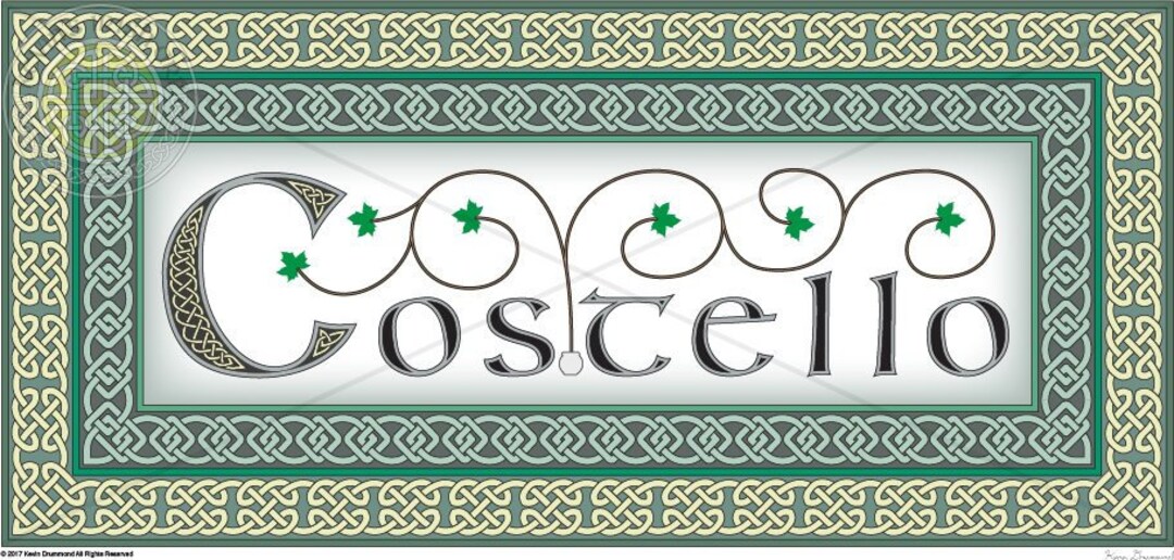 Art Print of Irish Surname Costello, Wall Decor Features Intricately