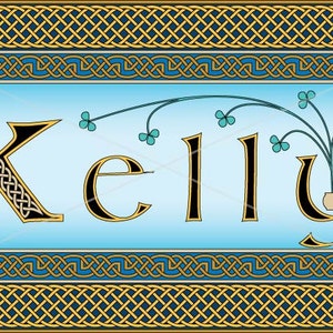 Art print of Irish surname Kelly, wall decor featuring intricately rendered Celtic knots, original design