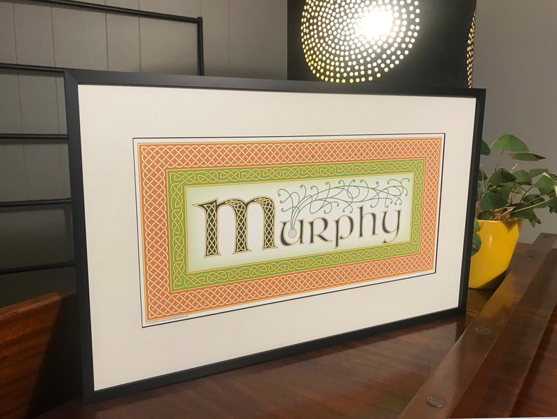 Art Print of Irish Surname Murphy, Wall Decor Features Intricately