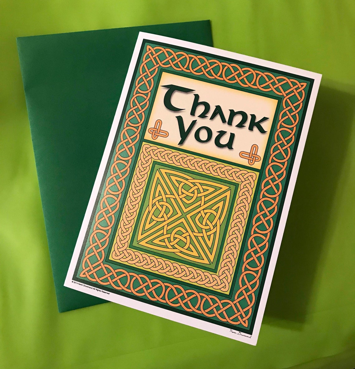 Irish Greeting Card, Thank You, Blank Inside, Intricately Rendered With