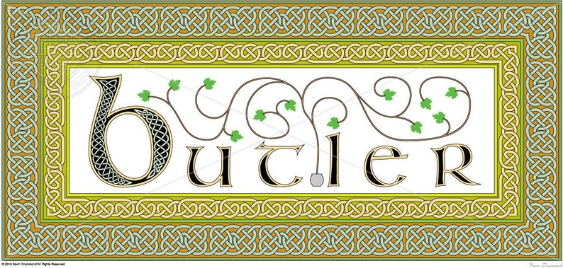 Irish surname Butler intricately rendered with celtic knots original design