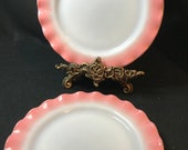 HAZEL ATLAS, Mid-Century, Pair Pink Crinoline Plates
