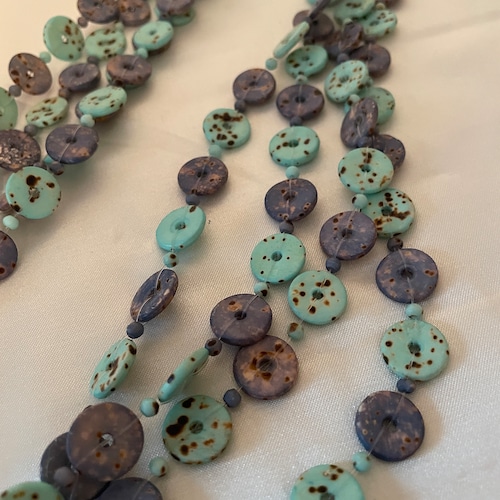 Exquisite, Unique, shops Rare, 4 Strand, Blue, Green, Turquoise, Button Style, African, Tribal Necklace
