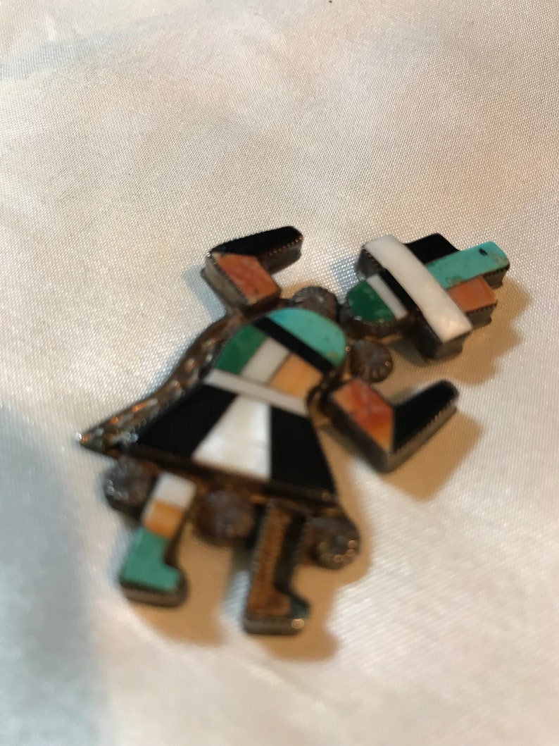 Rainbow Man Multistone Inlay ZUNI BroochPin Dancer Sterling Silver