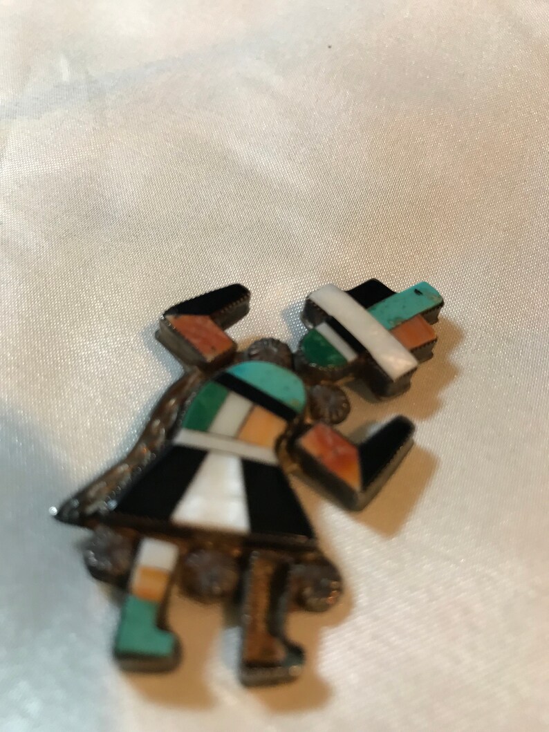 Rainbow Man Multistone Inlay ZUNI BroochPin Dancer Sterling Silver