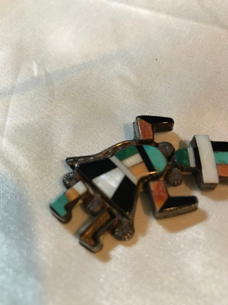 Rainbow Man Multistone Inlay ZUNI BroochPin Dancer Sterling Silver