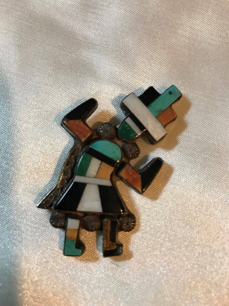 Rainbow Man Multistone Inlay ZUNI BroochPin Dancer Sterling Silver