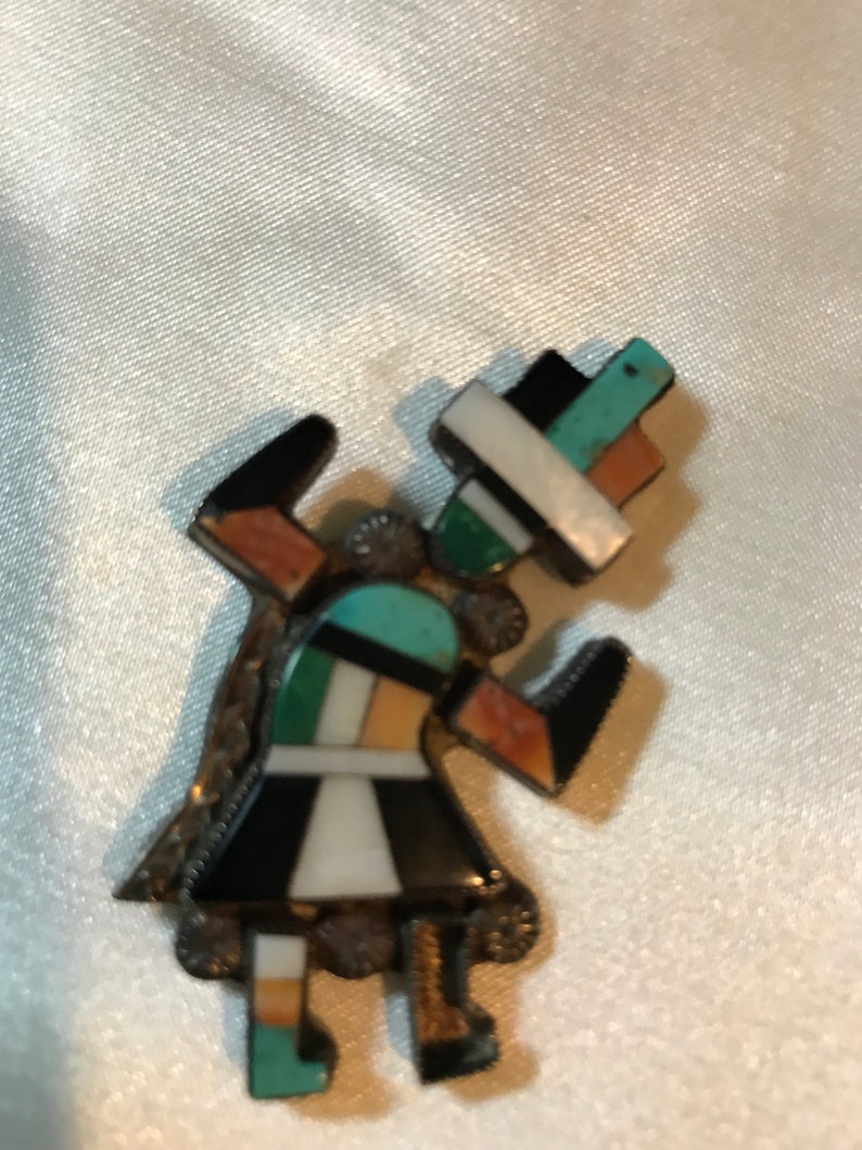 Rainbow Man Multistone Inlay ZUNI BroochPin Dancer Sterling Silver