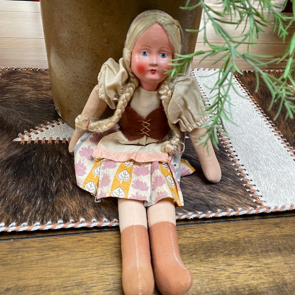 Antique Vintage Cloth Doll Painted Face Etsy