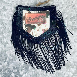 Western Pocket Car Freshie | Tooled Leather Pocket Fringe Freshie | Wrangler-Inspired Car Charm | Girls Truck Accessories