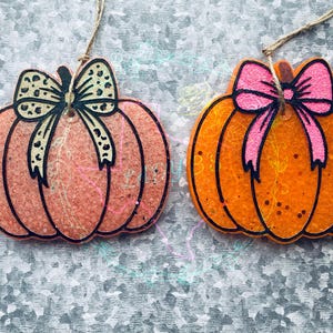 Pink Bow Pumpkin Fall Car Freshie | Aesthetic Rose Gold Pumpkin Car Freshener | Bourbon Fall scents.