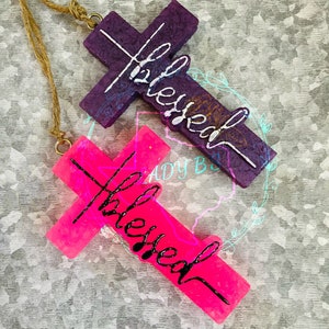 Blessed Cross Car Freshie – Christian Air Freshener Car Charm | Handmade Aroma Beads | Custom Color & Scent